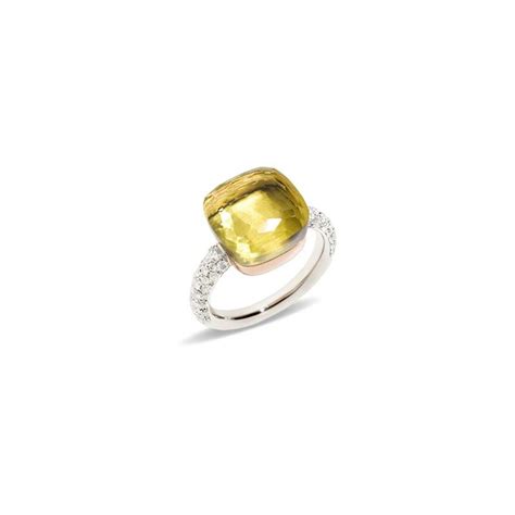 Anello Nudo Maxi In Oro Con Quarzo Lemon E Diamanti Pomellato