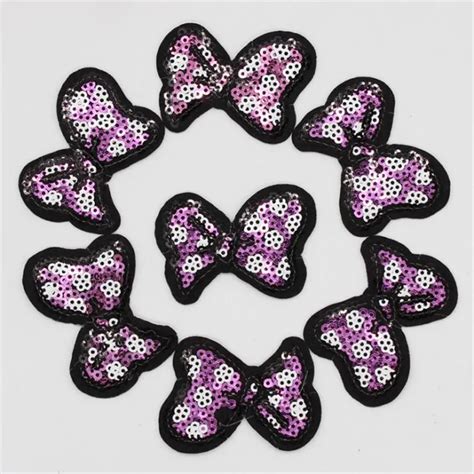 5pcs Sequins Bowknot Pink Embroidered Patches Iron On Stickers For