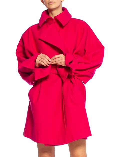 1980s Claude Montana Hot Pink Wool Oversized Trench Coat With Belt At 1stdibs Pink Wool