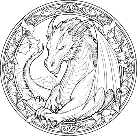 Art Nouveau Dragon Coloring Design Premium AI Generated Image