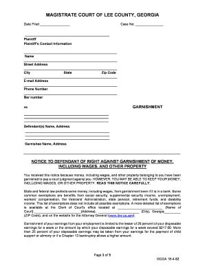 Fillable Online Lee Ga Notice To Defendant And Claim Form Lee County