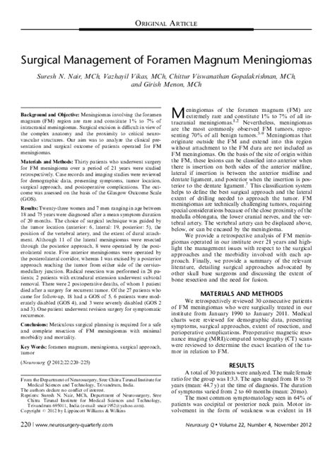 Pdf Surgical Management Of Foramen Magnum Meningiomas Luis Borba