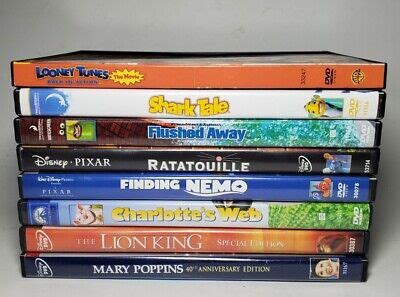 8 DVD LOT Kids Movies Looney Tunes Lion King Nemo Shark Tale Flushed ...