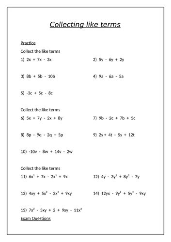 Collecting Like Terms Expanding Brackets And Factorising Maths