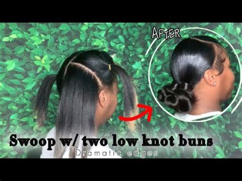 HOW TO Two Low Knot Buns With Swoop Hairstyle Ponytail Howto Buns