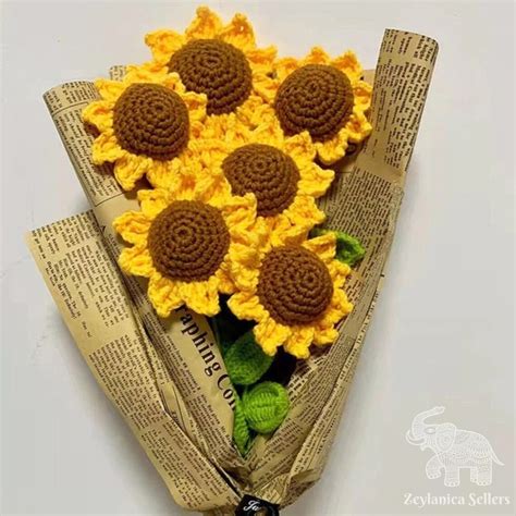 Handmade Crochet Sunflower Bouquet For Mother S Etsy