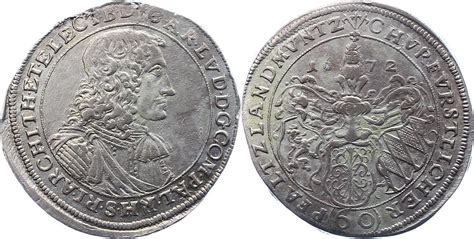 Pfalz Kurlinie 60 Kreuzer 1672 Karl Ludwig 1648 1680 Schrötlingsfehler