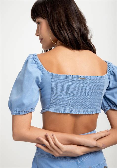 Blusa Sarja Cropped Com Manga Bufante Lez A Lez