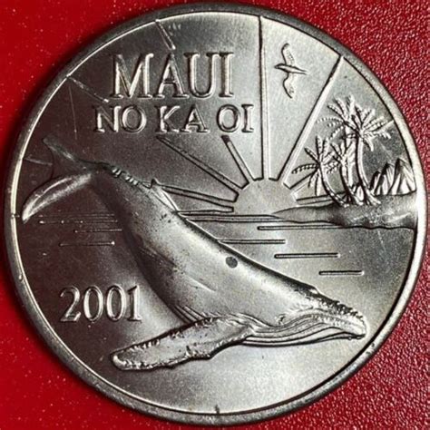 2001 HAWAII MAUI 1 TRADE DOLLAR HUMPBACK WHALE BIRD PALM TREES SUN No