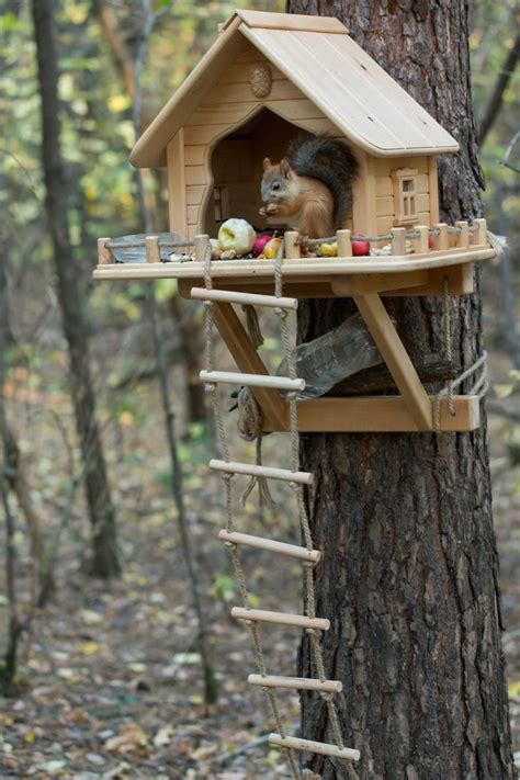 Wooden Squirrel Feeder, Personalized Squirrel House, Squirrel Home ...