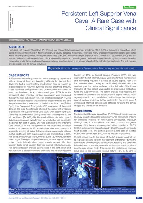 Pdf Persistent Left Superior Vena Cava A Rare Case With Clinical