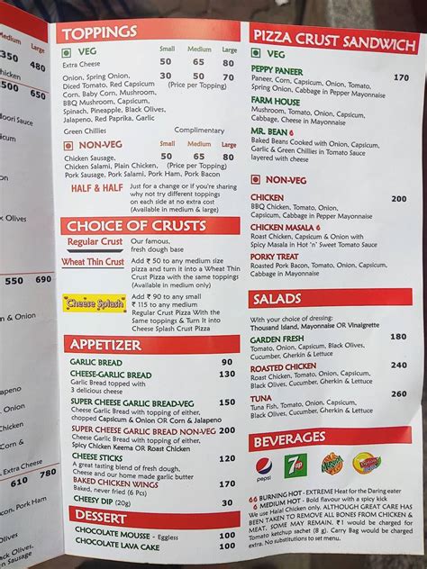 Menu At Joeys Pizza Mumbai Shop 1