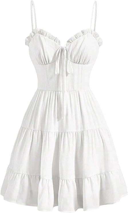 Verdusa Women S Sleeveless V Neck Frill Trim Tie Front Ruffle Hem A