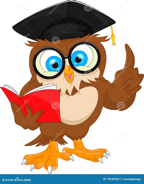 Owl Wearing Graduation Cap And Reading Book Stock Vector Illustration