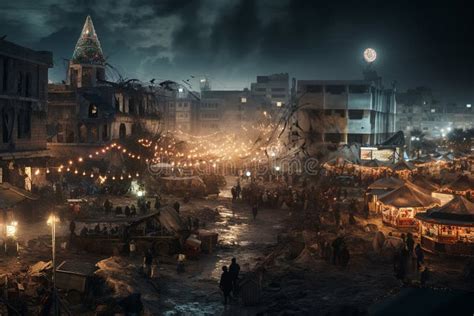 Night Market at Devastating City in Middle East because of Warfare ...