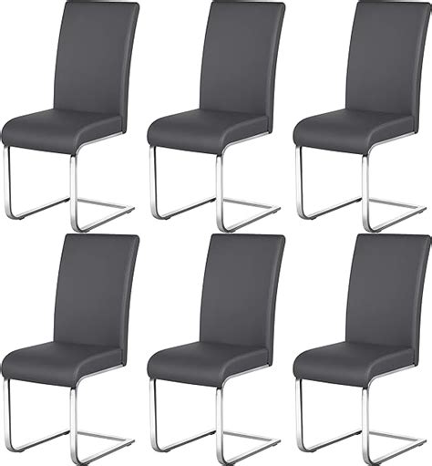 Yaheetech 6pcs Modern Dining Chairs Wchrome Legs Leather High Back