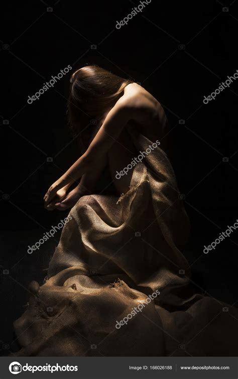 Naked Sensual Girl Covered With Burlap Fabric Stock Photo By Alextorb