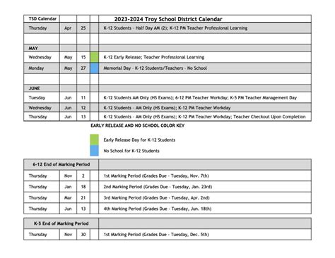 See the Troy School District 2023-2024 Academic Calendar ~ Hustler