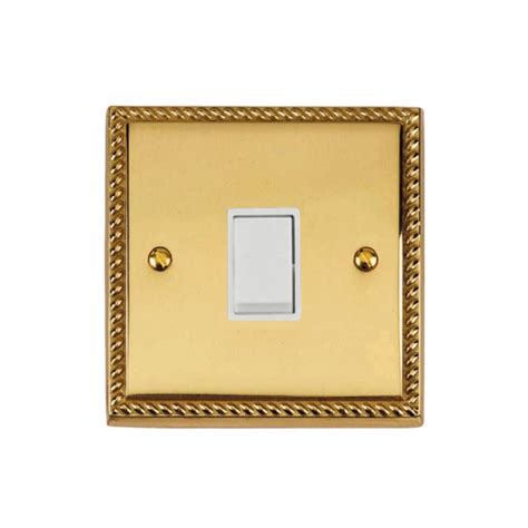 G991w 1 Gang 2 Way 6a Rocker Switch Georgian Polished Brass Rope Edge Raised Plate White