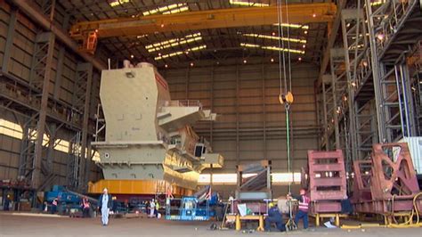 Huge Royal Navy Aircraft Carrier Hull Moved Bbc News