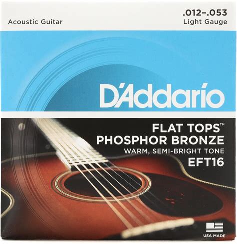 Daddario Eft16 Flat Tops Phosphor Bronze Acoustic Guitar Strings 012 053 Light Sweetwater