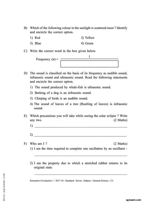 Class Science Sample Paper Maharashtra Board Pdf Maha Std