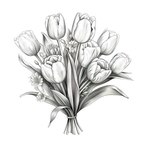 Flores De Tulipanes De Primavera En Un Dibujo De Ramo Png Dibujos