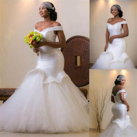 Aso Ebi Style Arabic Bellanaija Wedding Bridal Gowns Tulle Sequins