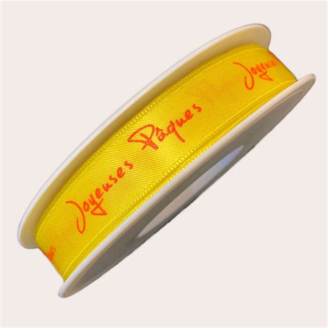 Ruban Satin Joyeuses Pâques Jaune 15mm Chocolat Chocolat Inc