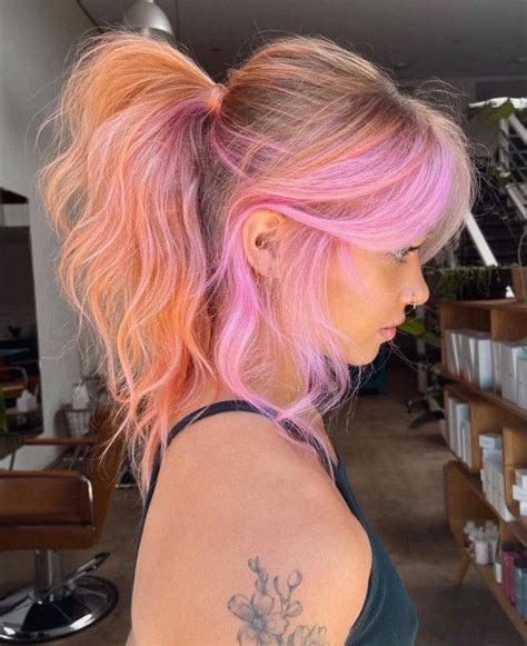 40 Crazy Hair Colour Ideas To Try In 2022 Peach And Pink Combo Hair