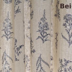 Set Of Ivory Floral Curtain Panel Farmhouse Linen Curtains Washed