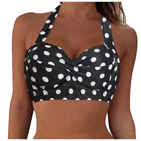 Bobogojp Women Bikini Top Push Up Swim Top Halter Retro Bathing Suit