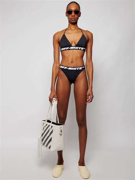 Off White Logo Band Swimsuit Bikini Black And White ShopStyle