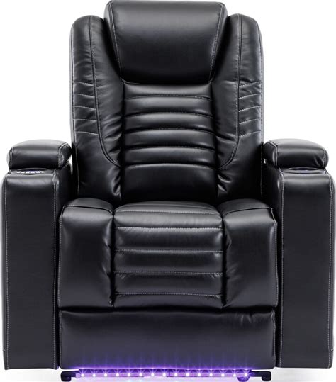 TOSWIN Black Faux Leather Power Recliner With Adjustable Headrest And