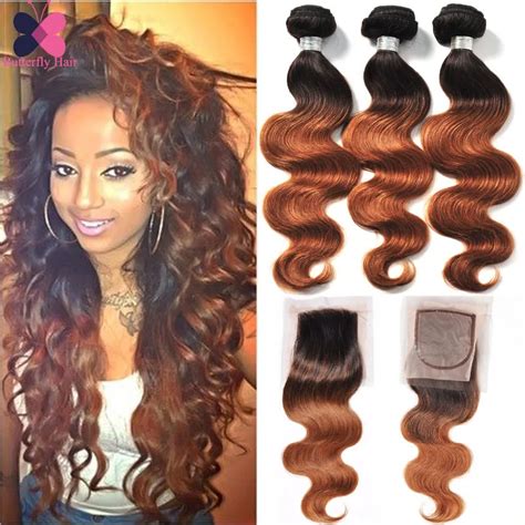 10a Ombre Brazilian Hair Body Wave With Closure 3 Bundles Wet And Wavy Weave With Closure Ombre