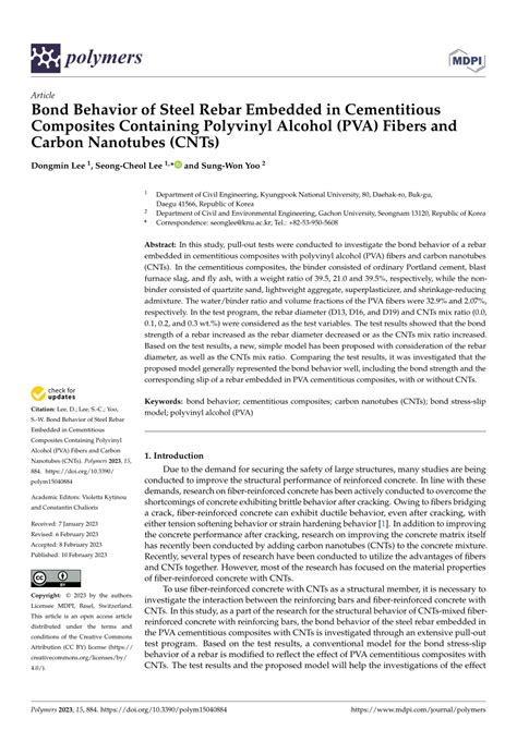 PDF Bond Behavior Of Steel Rebar Embedded In Cementitious Composites