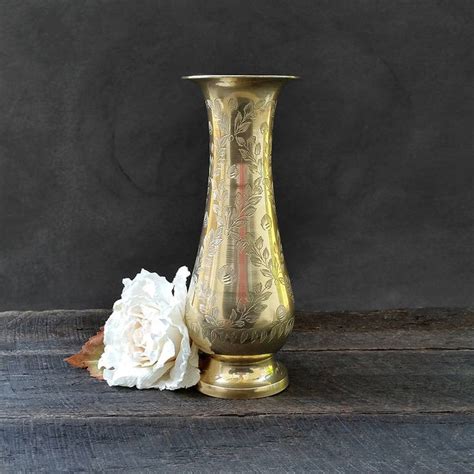 Etched Brass Vase Gold Vase Hand Etched Made In India Etsy Gold Vases Etched Brass Brass Vase