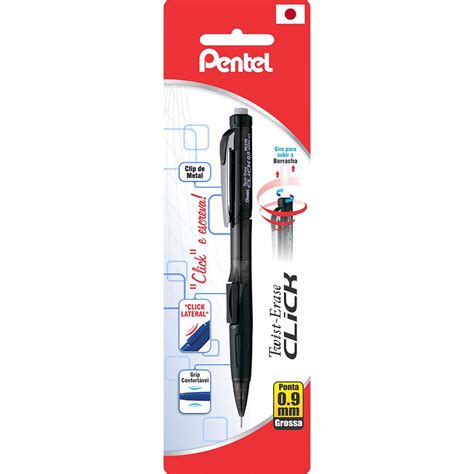 Lapiseira 0 9mm Twist erase click fumê Pentel BT 1 UN Escrita