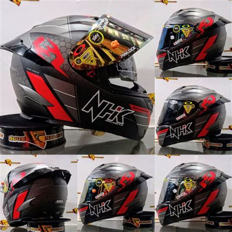 Jual Helm Nhk RX9 Paket Ganteng Motif Navy Black Red Doff Visor Flat