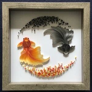 Quilled Fish Circle Yin And Yang Swimming Goldfish D Framed Paper