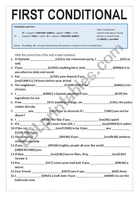 First Conditional Esl Worksheet By Tashaleks