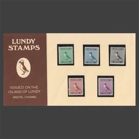 Lundy 1957 Standing Puffin Engraved Definitives Presentation Pack 5v