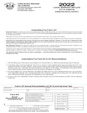 Fillable Online Form W3 Form LST Annual Reconciliation Of LST Local