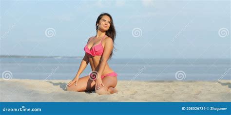 Young Woman In Bikini On The Beach Stock Image Image Of Adult Blue