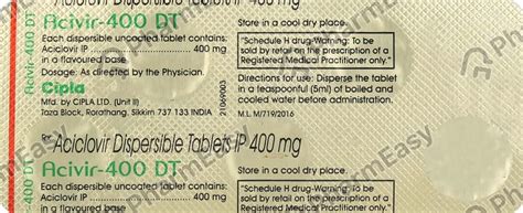 Acivir Dt 400 MG Tablet 5 Uses Side Effects Price Dosage PharmEasy