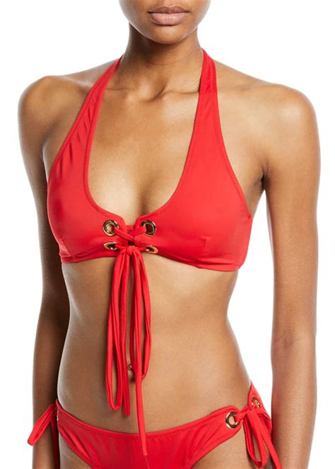 Milly Vital Santorini Lace Up Grommet Halter Bikini Swim Top Bergdorf