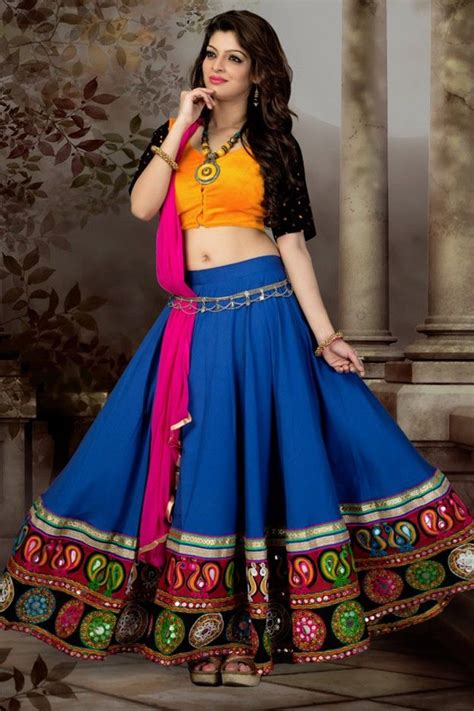 Blue And Yellow Color Simple Short Ghagra Choli Blue Lehengacholi