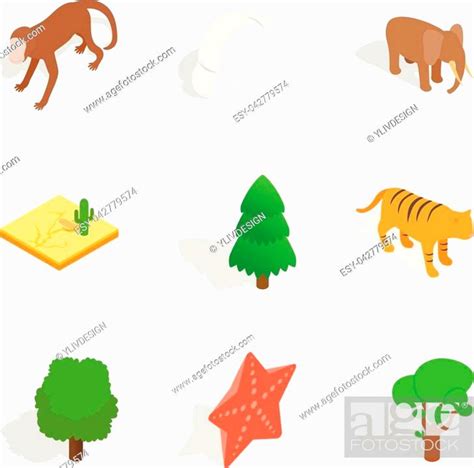 Zoological garden icons set. Isometric set of 9 zoological garden ...