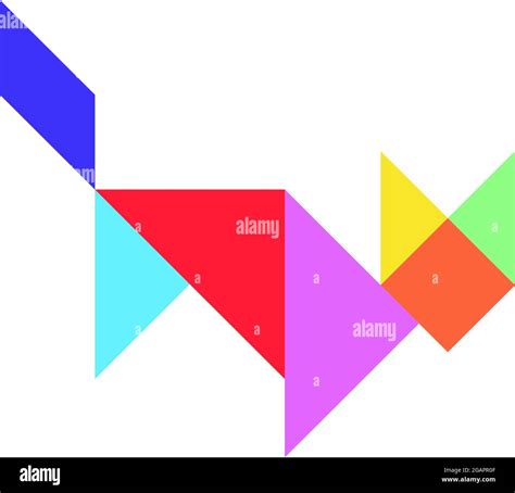 Puzzle De Tangram De Color En Forma De Gato Sobre Fondo Blanco Imagen