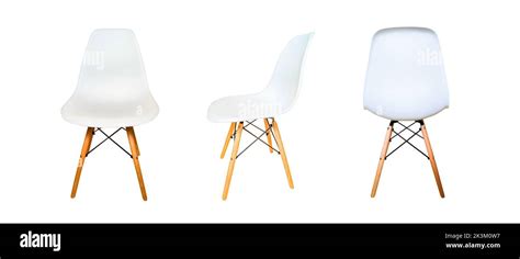 White Modern Chairs With Wooden Legs Isolated On White Background